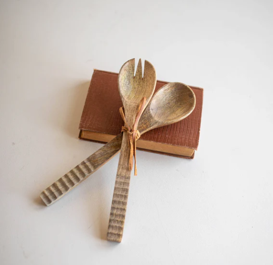 Carved Serving Utensil Set