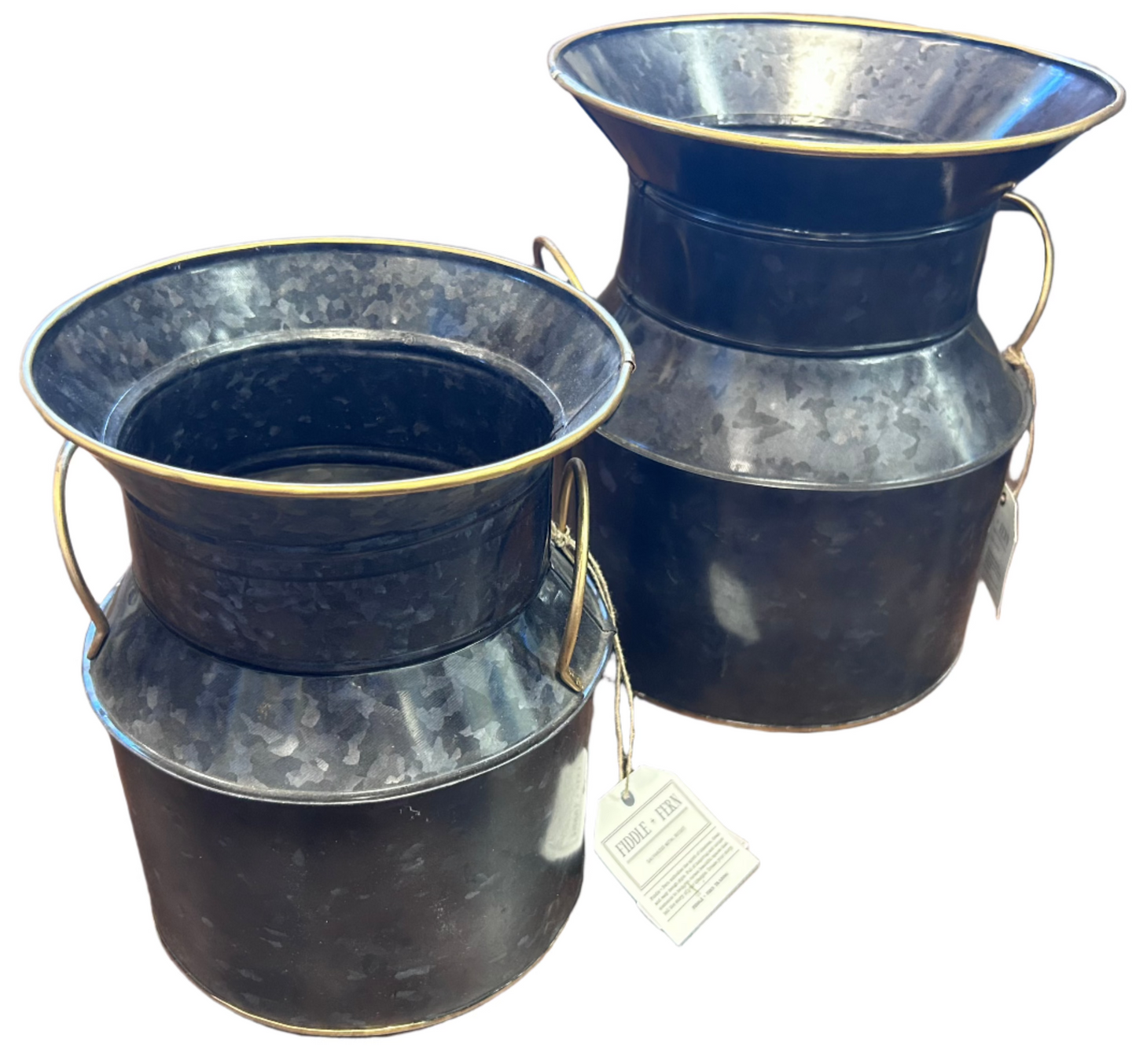 Various Black Galvanized Buckets with Gold Trim