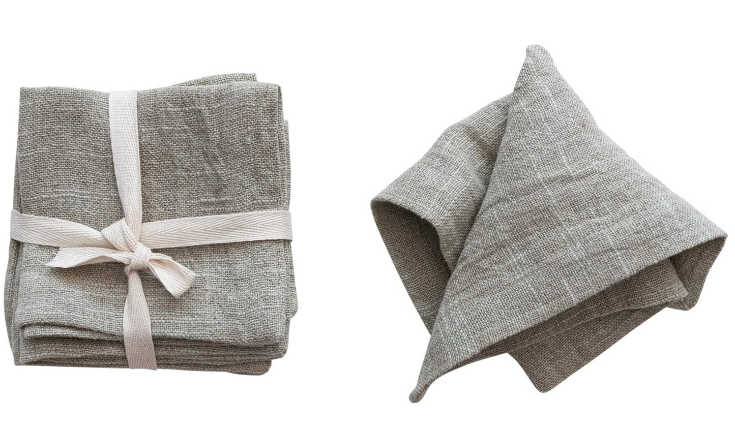 Farmhouse Square Linen and Cotton Cocktail Napkins- 4 count (Sage)