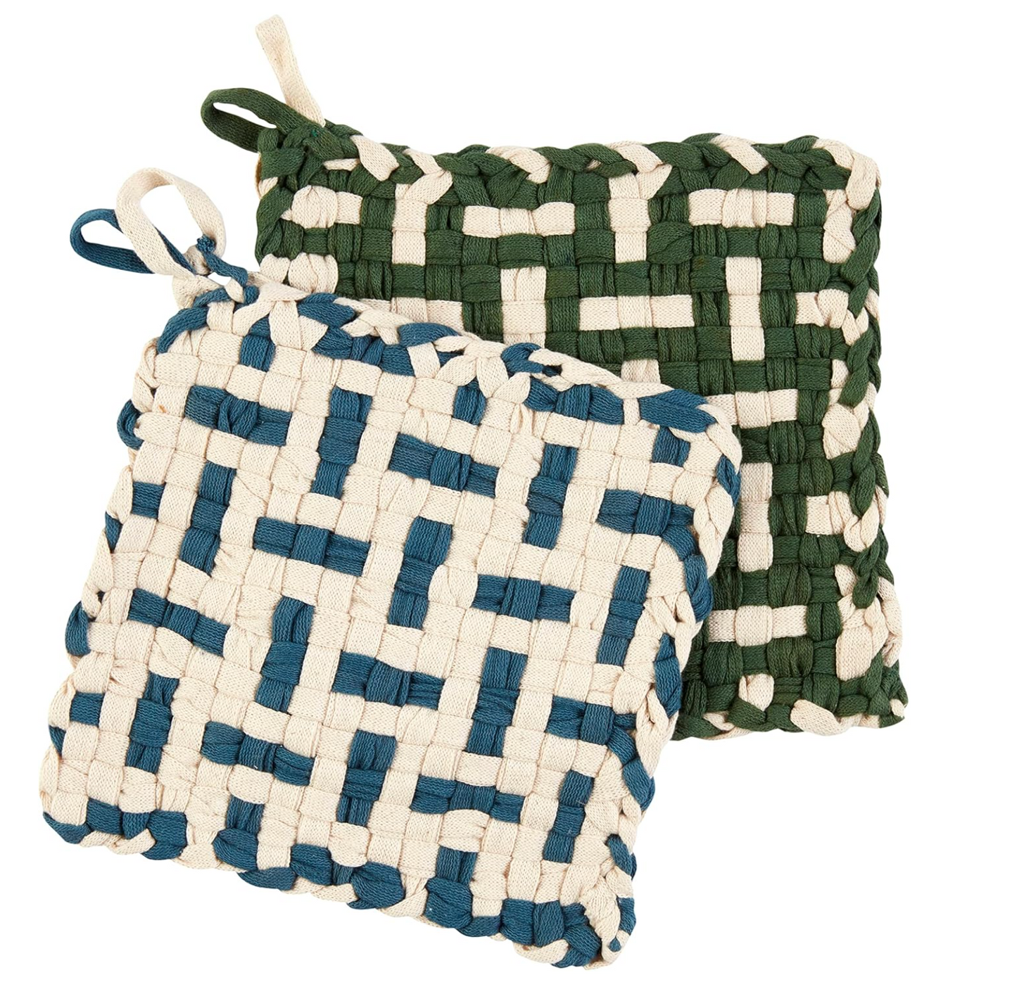 Woven Pot Holder Set Green & Blue