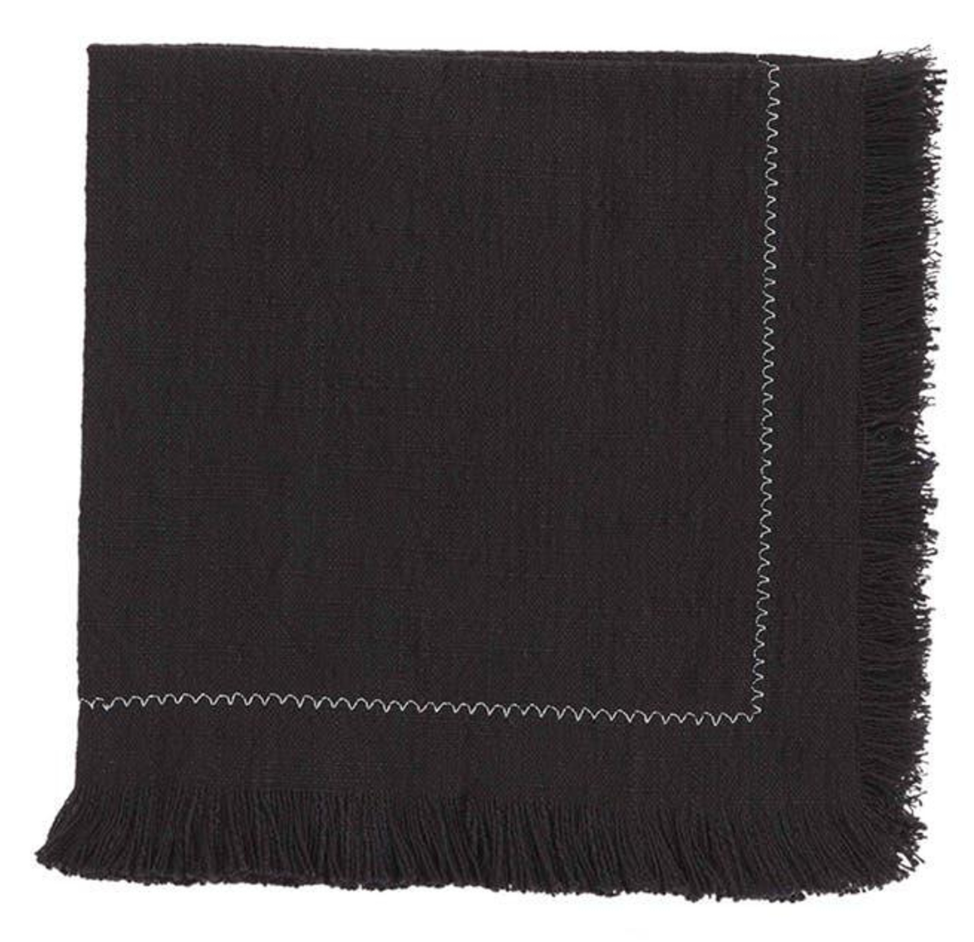 Black Fringe Napkin Set of 4 by Mudpie