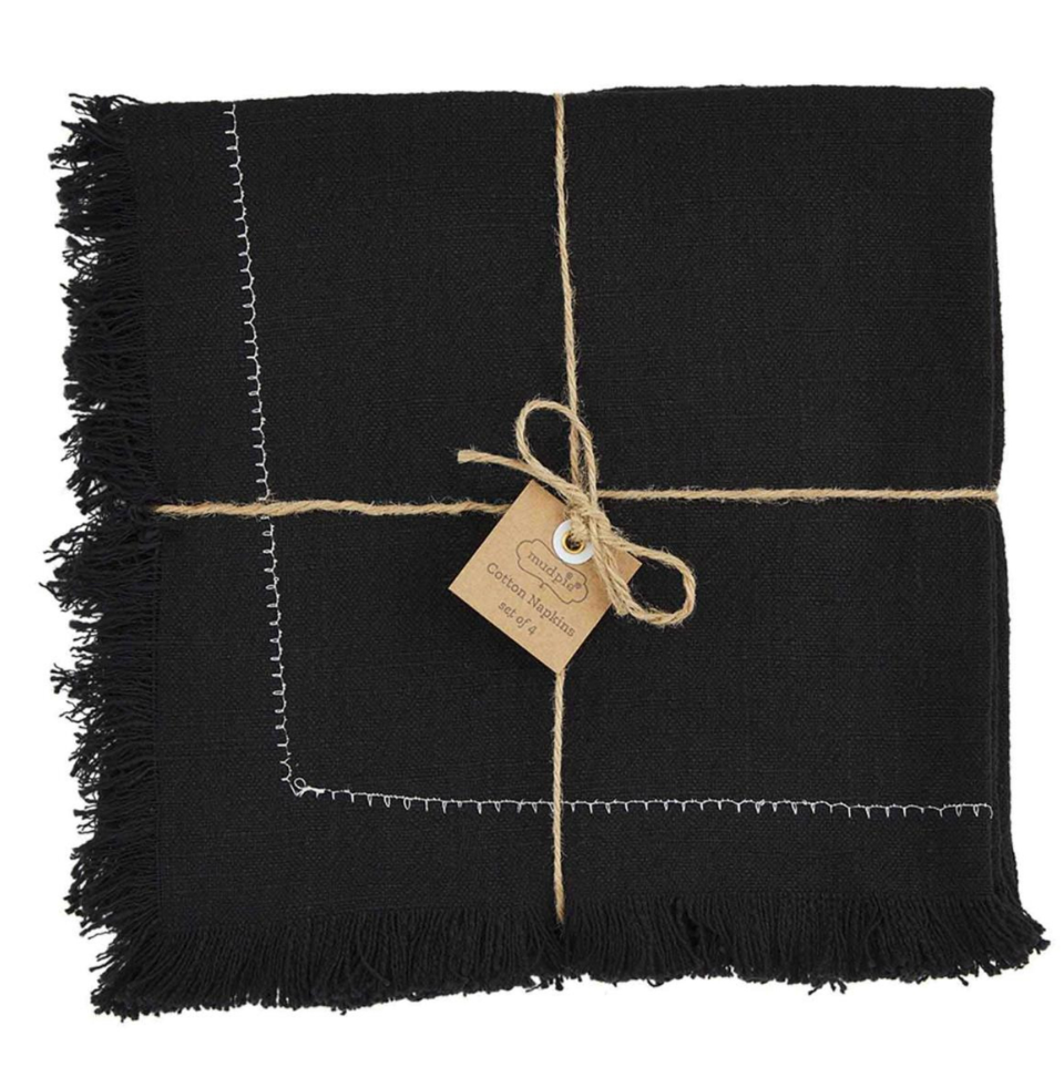 Black Fringe Napkin Set of 4 by Mudpie