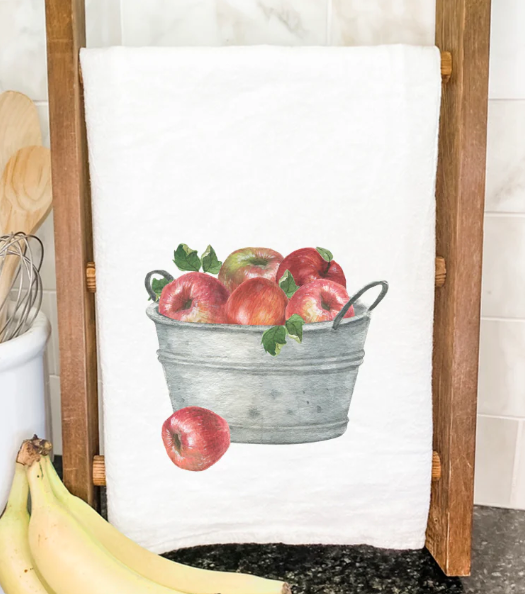 Bucket Of Red Apples Tea Towel