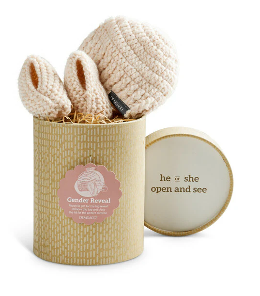 Gender Reveal Booties and Hat Set by Demdaco