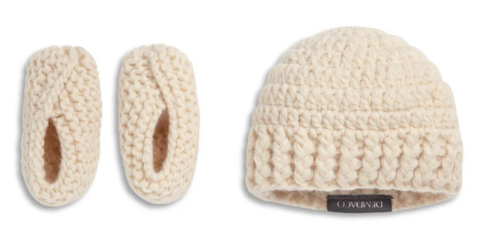 Gender Reveal Booties and Hat Set by Demdaco