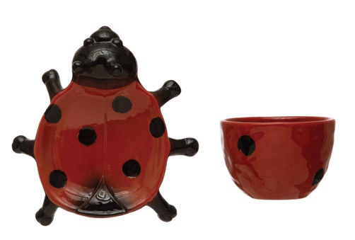 Ladybug Planter with Saucer and Reactive Glaze by Creative Coop
