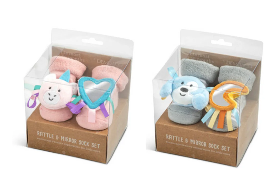 Rattle & Mirror Sock Set By Demdaco
