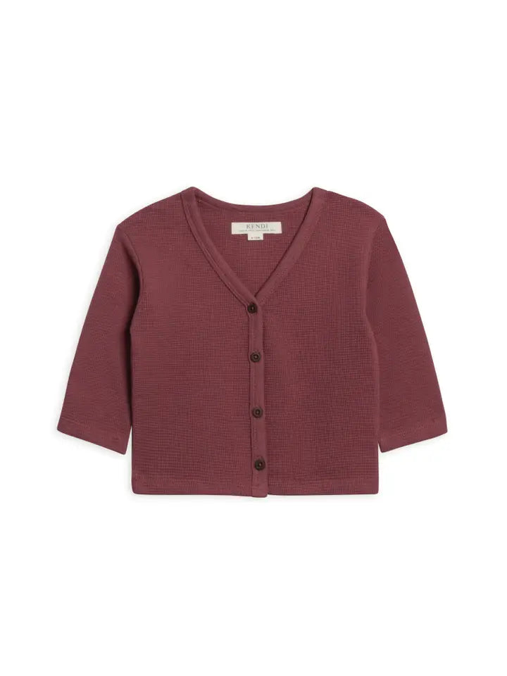 Wells Waffle Knit Button Cardigan - Mulberry