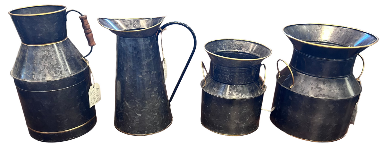 Various Black Galvanized Buckets with Gold Trim
