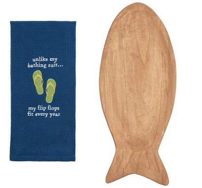 Lake Themed Paulownia Fish Board and Towel Set, 16