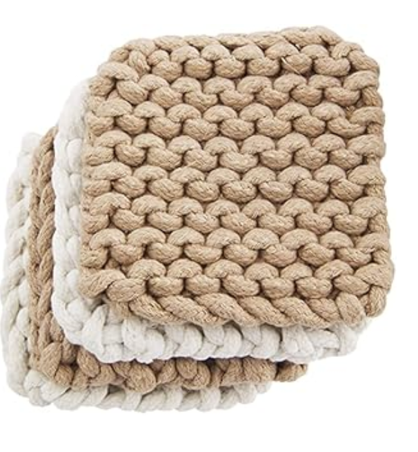 Mud Pie Crochet Coaster Set, 4" x 4"