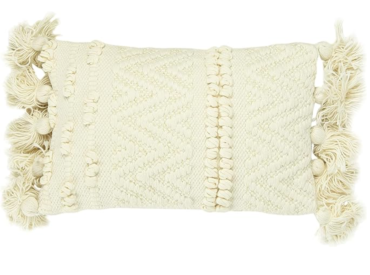 Cotton Blend Lumbar Pillow with Gold Accent