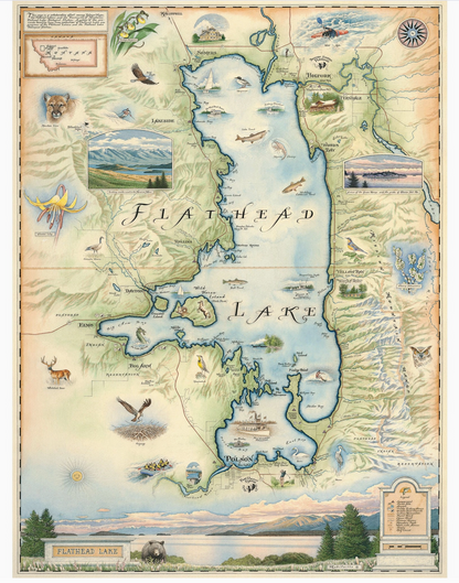 Montana's Flathead Lake Hand-Drawn Map