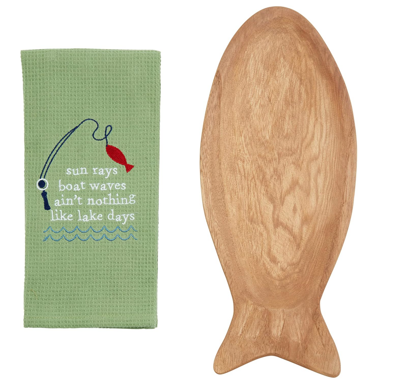 Lake Themed Paulownia Fish Board and Towel Set, 16" x 25"