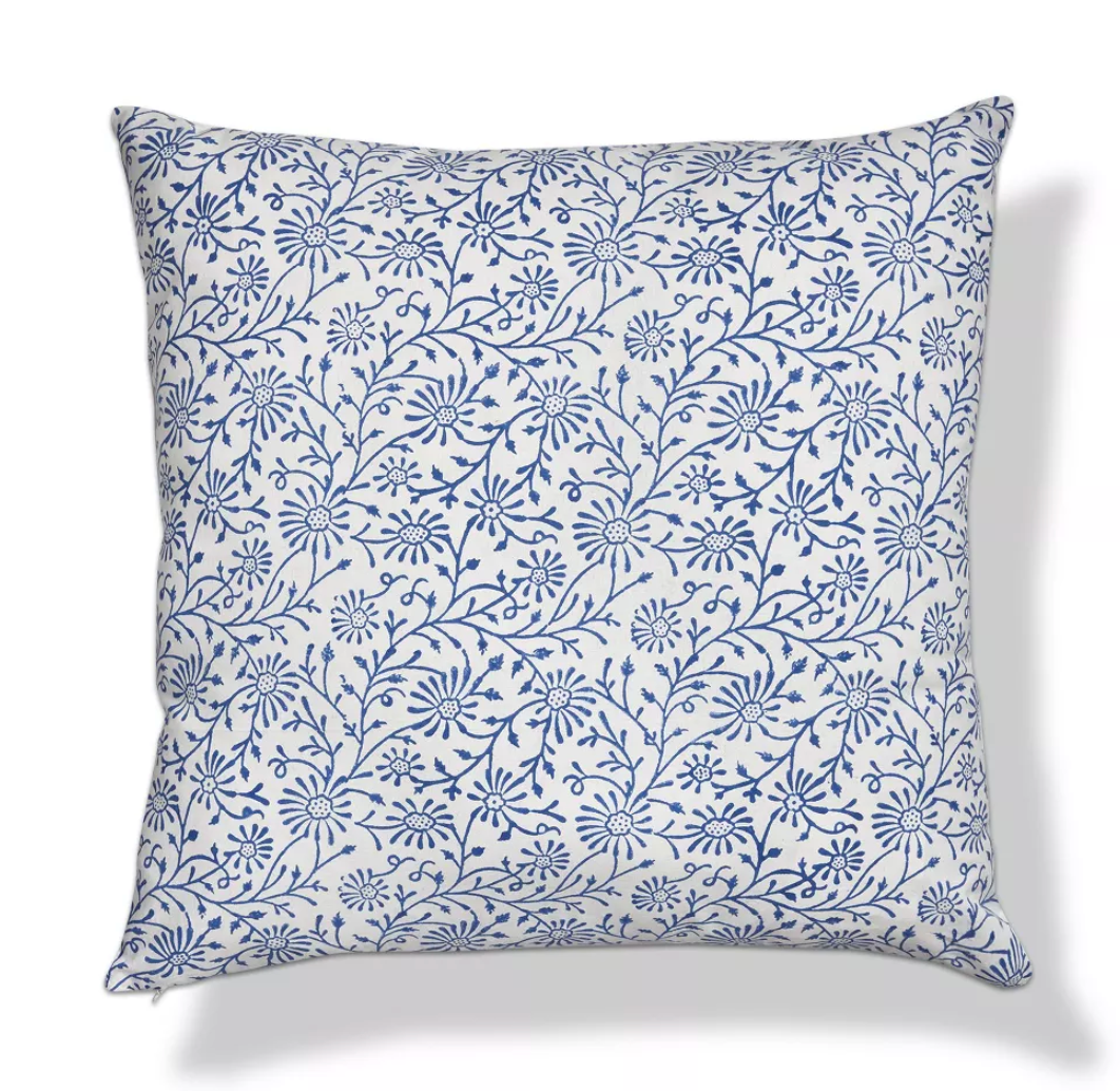 Blue Floral Vine Block Cotton Accent Pillow by Tag