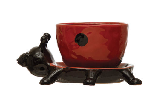 Ladybug Planter with Saucer and Reactive Glaze by Creative Coop