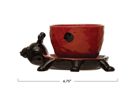 Ladybug Planter with Saucer and Reactive Glaze by Creative Coop